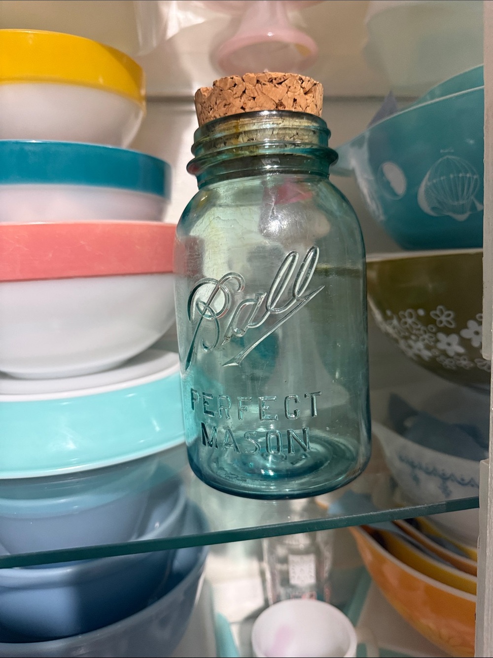 Mason Ball Aqua Blue Glass Mason Jar with Cork Lid
